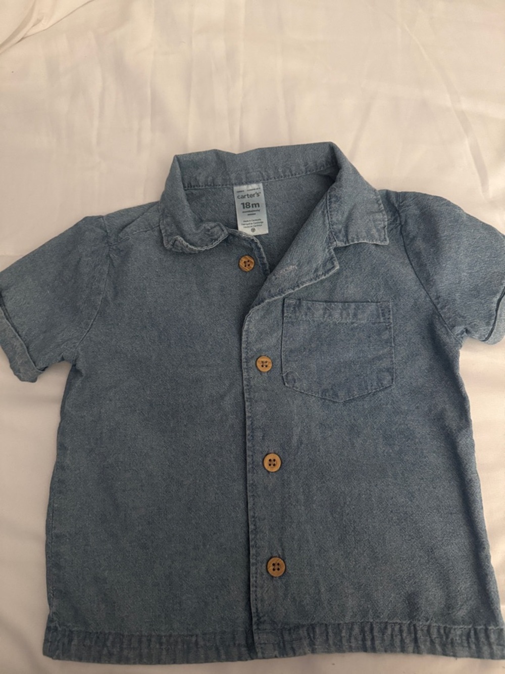 Carter's Light Blue Short-Sleeve Denim-Style Button Down Shirt